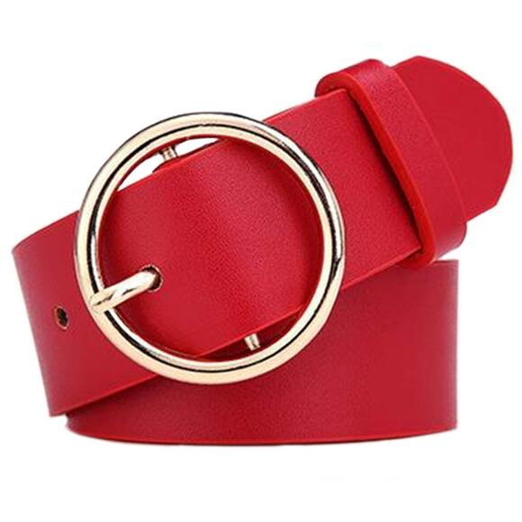 Women Fashion Pu Leather Belt Casual Waist Belt With Round Metal Buckle (red)🖤 - Picture 2 of 5